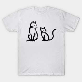 Stick figure cat in black ink T-Shirt